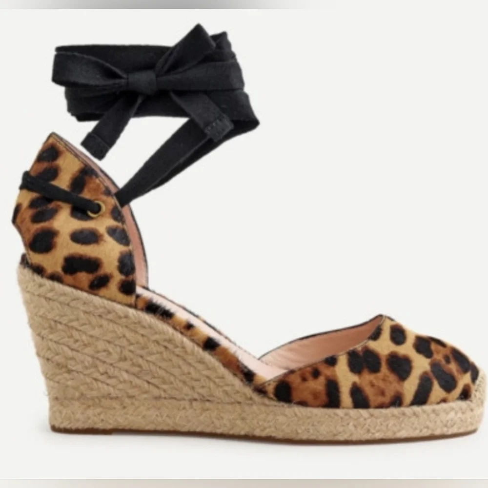 J. Crew Leopard Calf Hair Espadrille Wedges NWOT